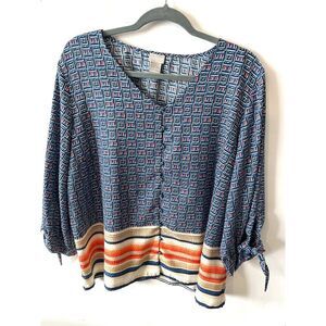 Chico's Geometric Blue and Orange Blouse